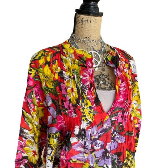 SPX TUNIC Swim cover up red floral PLUS SIZE top 3/4 sleeves size 50 style ELENA - Picture 2 of 10